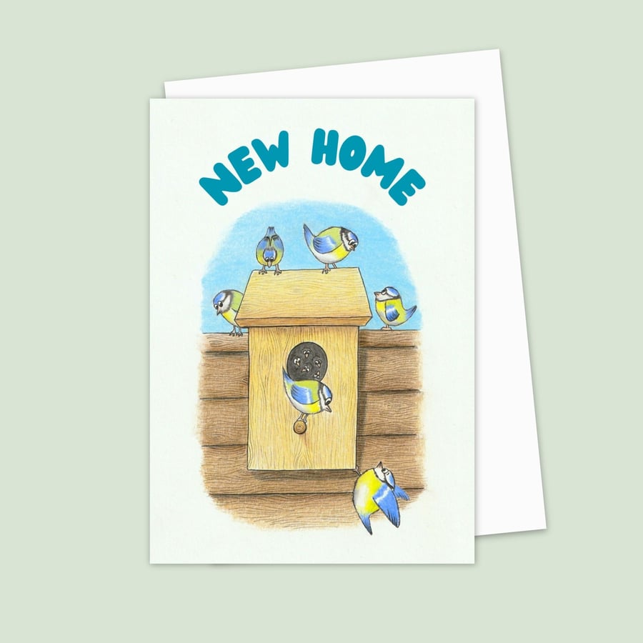 New Home Greeting Card: Garden Birds Pencil Illustration (901)