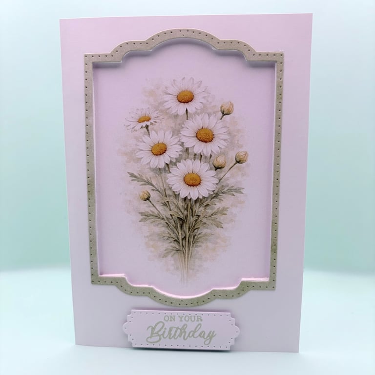 Daisy Birthday Card - April Birth Flower Botanical Handmade Card