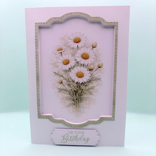 Daisy Birthday Card - April Birth Flower Botanical Handmade Card