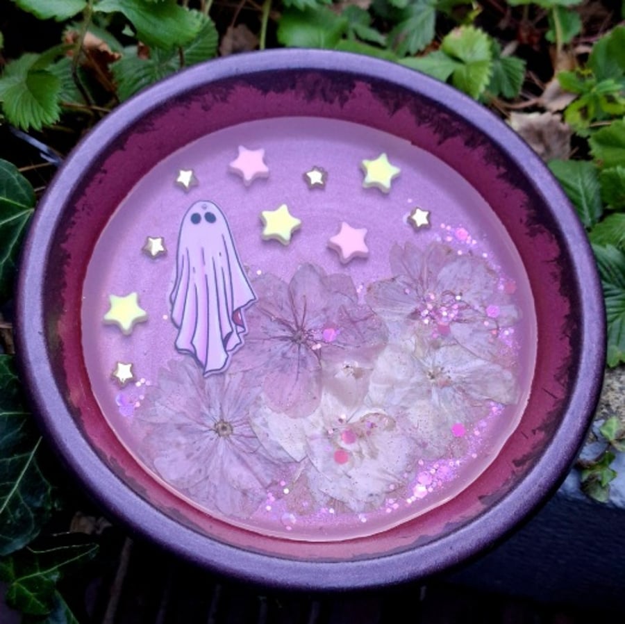 Ceramic jewellery tray dish - ghost ghostie alternative resin emo gothic floral