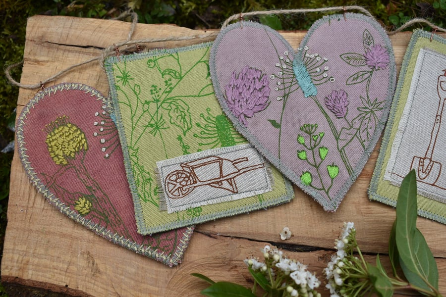 Hearts and Wild flowers  - 73cm - Bunting Wall hanging