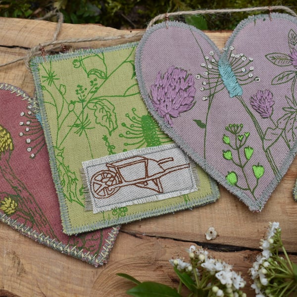 Hearts and Wild flowers  - 73cm - Bunting Wall hanging