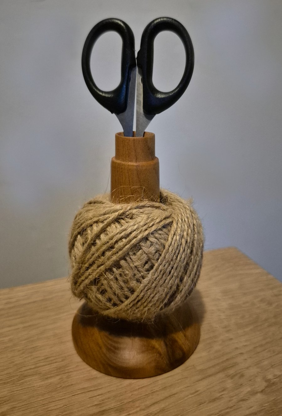 Cherry wood twine and scissors holder 