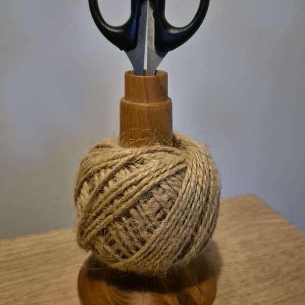 Cherry wood twine and scissors holder 
