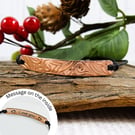 Patterned Copper Bracelet. Hidden Love You Message on Adjustable Waxed Cord 