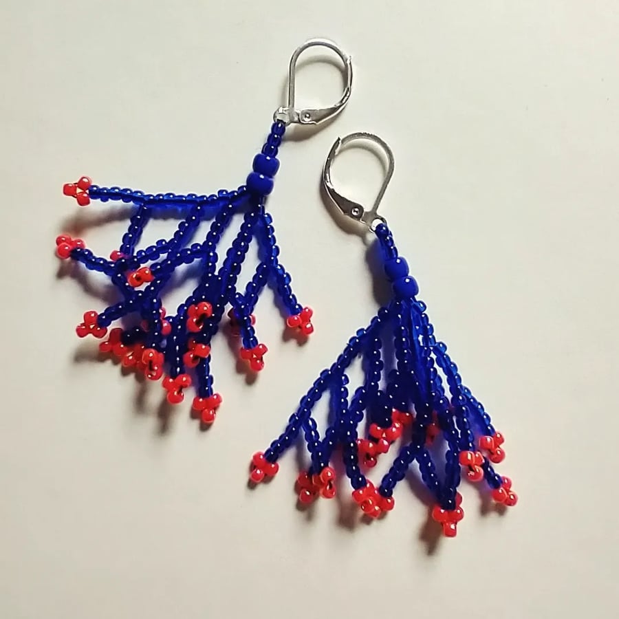 Deep blue beaded earrings 