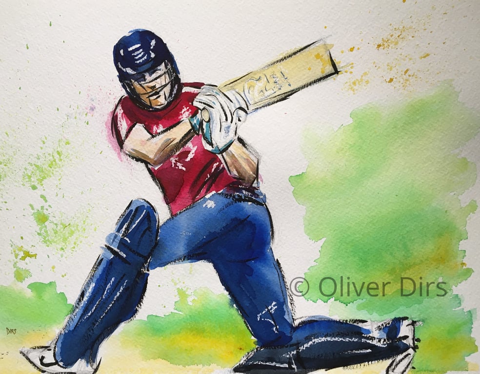 Gone for Six – original watercolour and ink painting, unframed