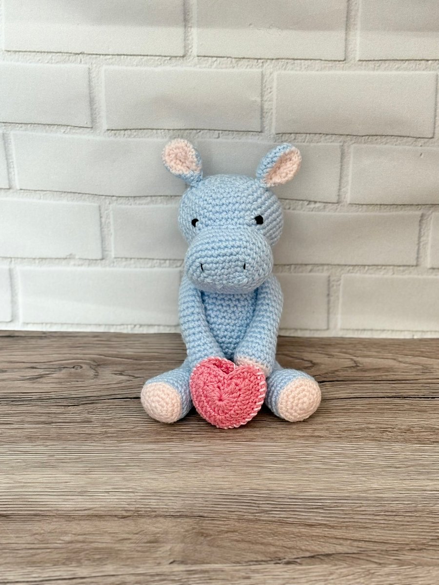 Hippo soft toy, crochet amigurumi toy, new baby gift, keepsake holder, nursery 