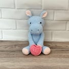 Hippo soft toy, crochet amigurumi toy, new baby gift, keepsake holder, nursery 