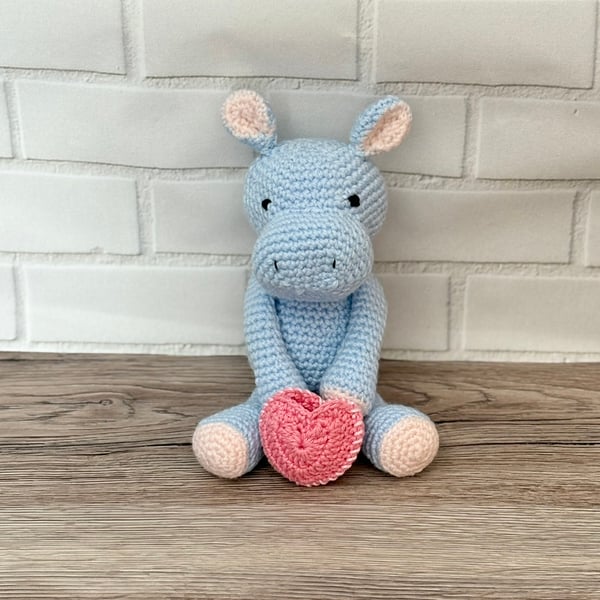 Hippo soft toy, crochet amigurumi toy, new baby gift, keepsake holder, nursery 