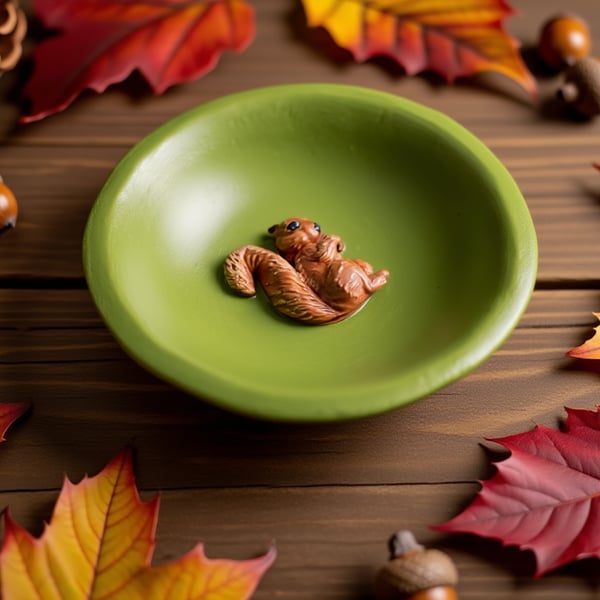 Handmade Clay Squirrel Trinket Dish – Small Nature-Inspired Decor
