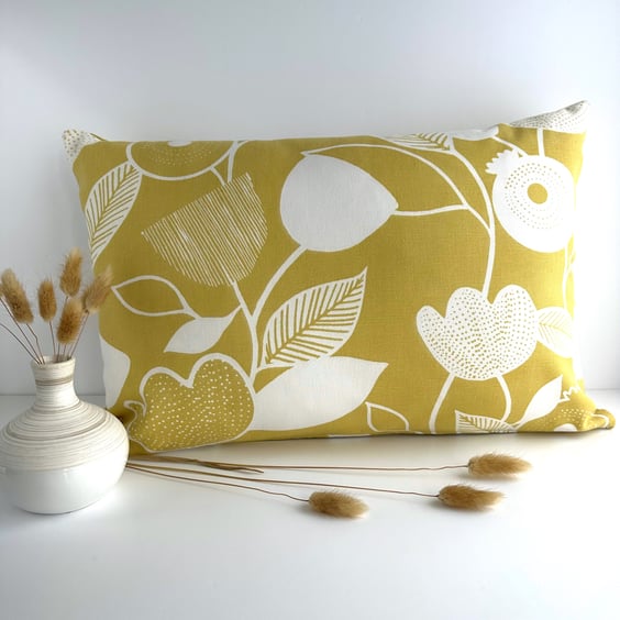 Scandi Flowers Cushion in Mustard and White