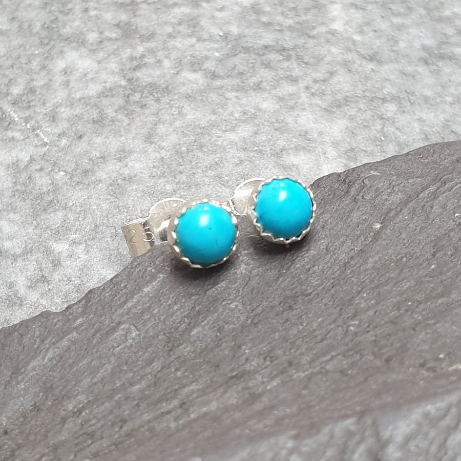 Sterling Silver and Turquoise Stud Earrings, December Birthstone