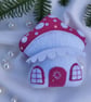 Handmade Felt Mushroom House Christmas Ornament Pink 
