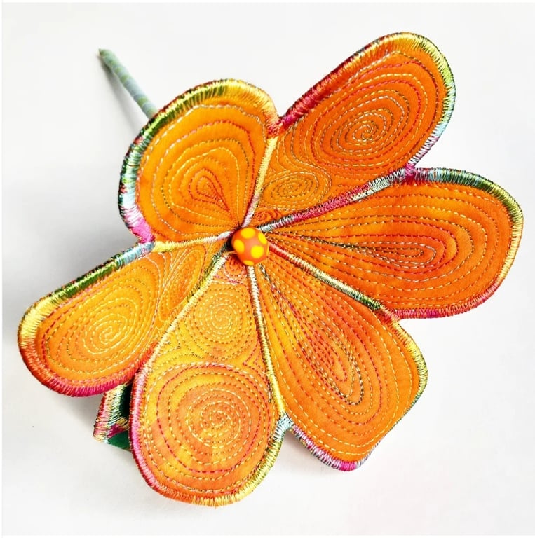 Flower Orange Textile Art Flower