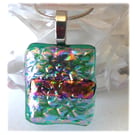 Dichroic Glass Pendant 230 Teal Pink handmade with silver plated chain