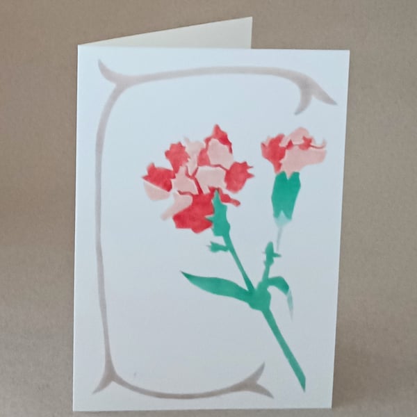 Carnation flower card, handmade and blank inside for your own message