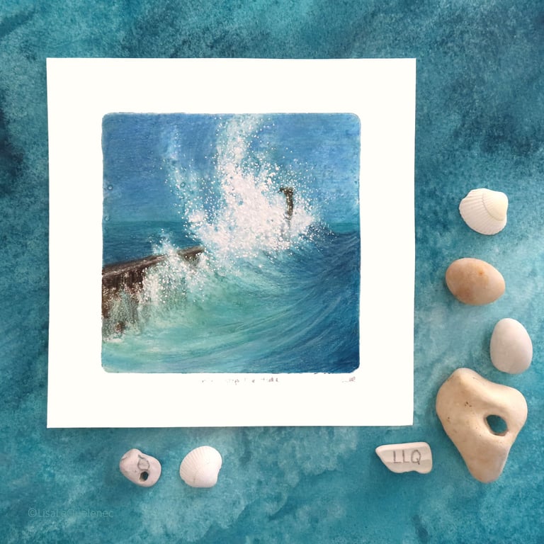 Crashing wave sea spray mixed media ocean surf series