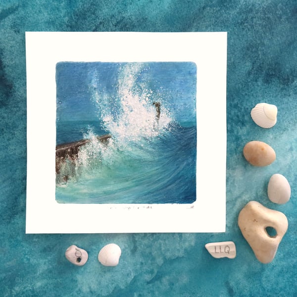 Crashing wave sea spray mixed media ocean surf series