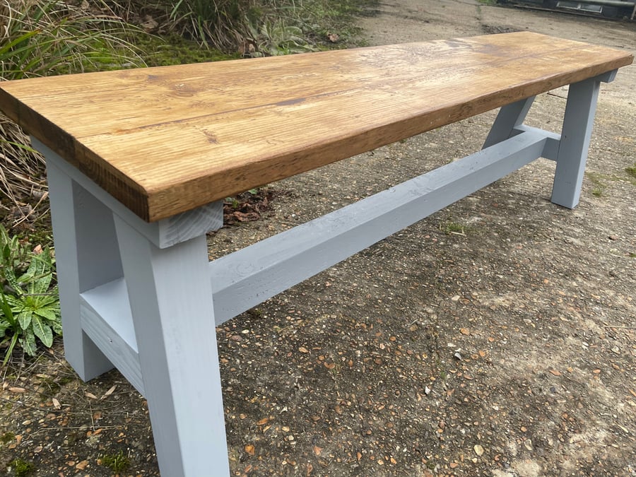 Dining Bench in Reclaimed Wood with a frame legs (Painted)