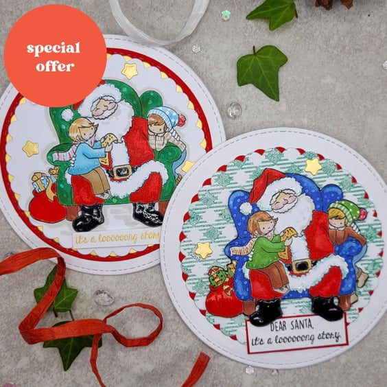Christmas Cards - set of 2 - retro card visit to santa handmade
