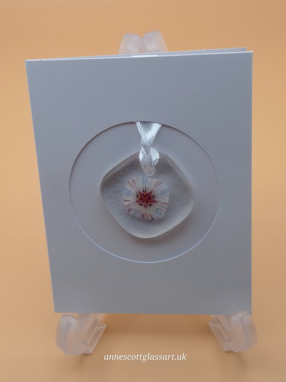 Flower on Clear Fused Glass Card