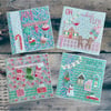 Set of four colourful Christmas cards.