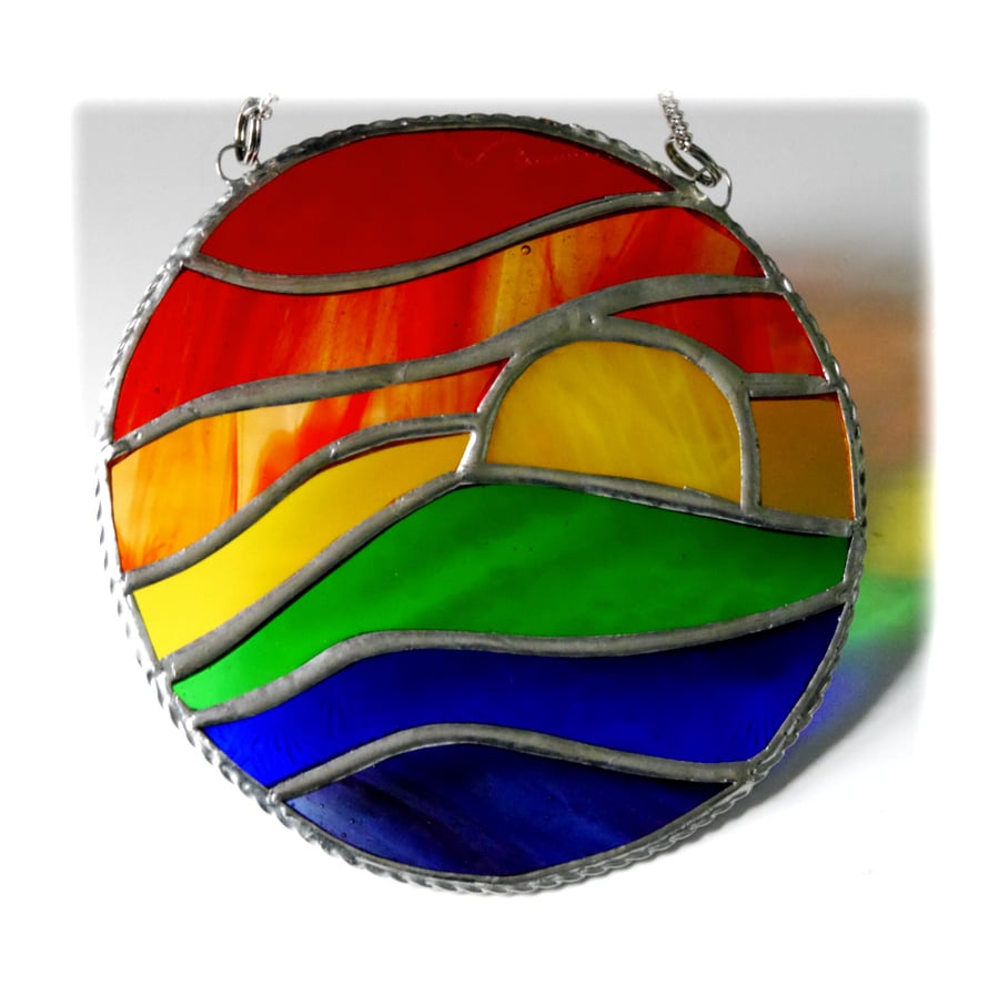 Rainbow Sunset Waves Stained Glass Suncatcher 005