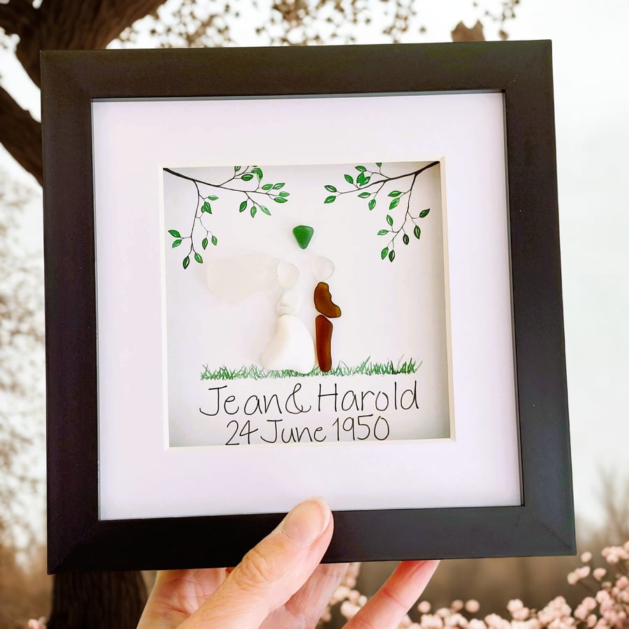 Personalised Sea Glass Wedding Gift - Customise with Names and Date