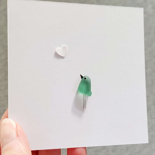 Mini Greetings Cards with Sea Glass Bird and Heart - Thank You, Thinking of You