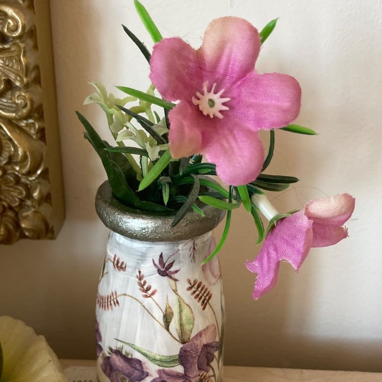 Sweet Peas Upcycled Small Glass Bottles set of Two Vases