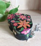 Wooden trinket box love heart shaped handpainted black with metallic flowers.   - Image 8