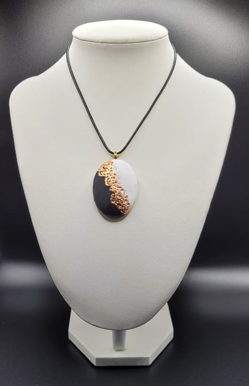 Handmade Oval Polymer Clay Pendant Necklace, Colourful Artisan Jewellery, Boho S
