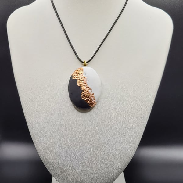 Handmade Oval Polymer Clay Pendant Necklace, Colourful Artisan Jewellery, Boho S