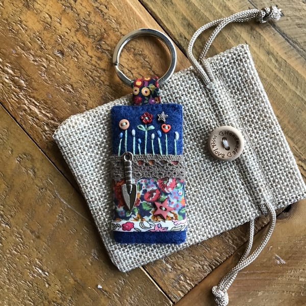 Liberty fabric felt lace charm keyring fob