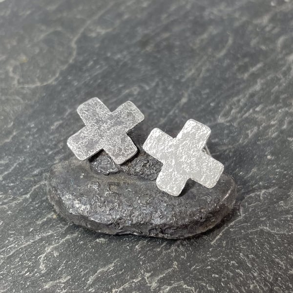 sterling silver kiss cross stud earrings