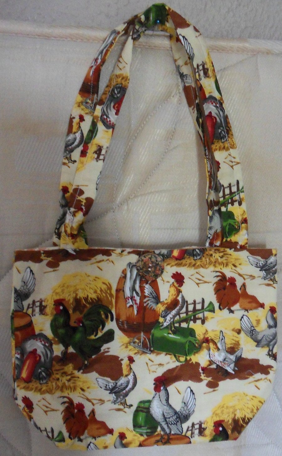 Homemade Totebag. Chicken design. Lined.  100% cotton fabric