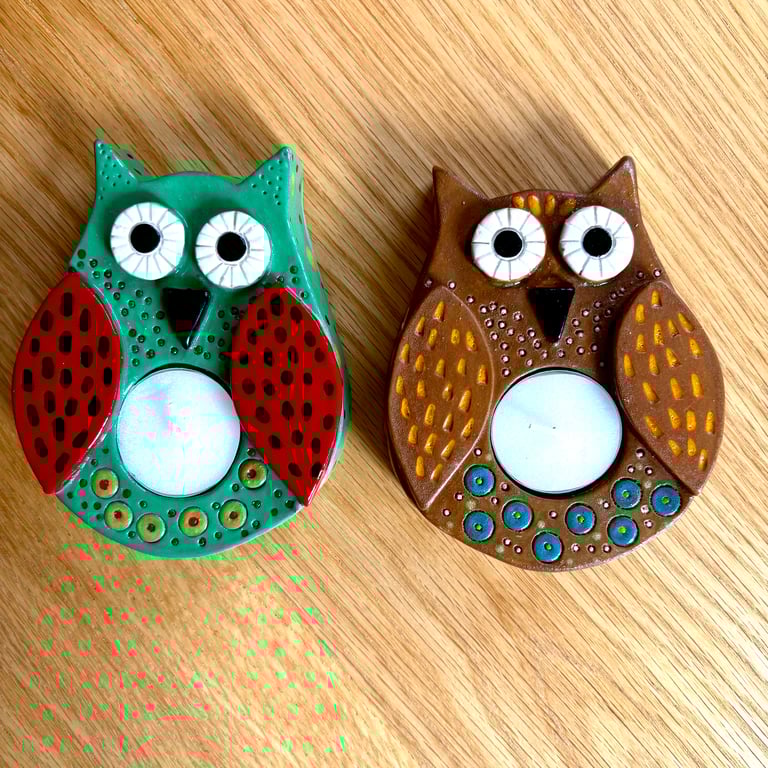 CUTE CERAMIC STONEWARE OWL TEALIGHT HOLDERS