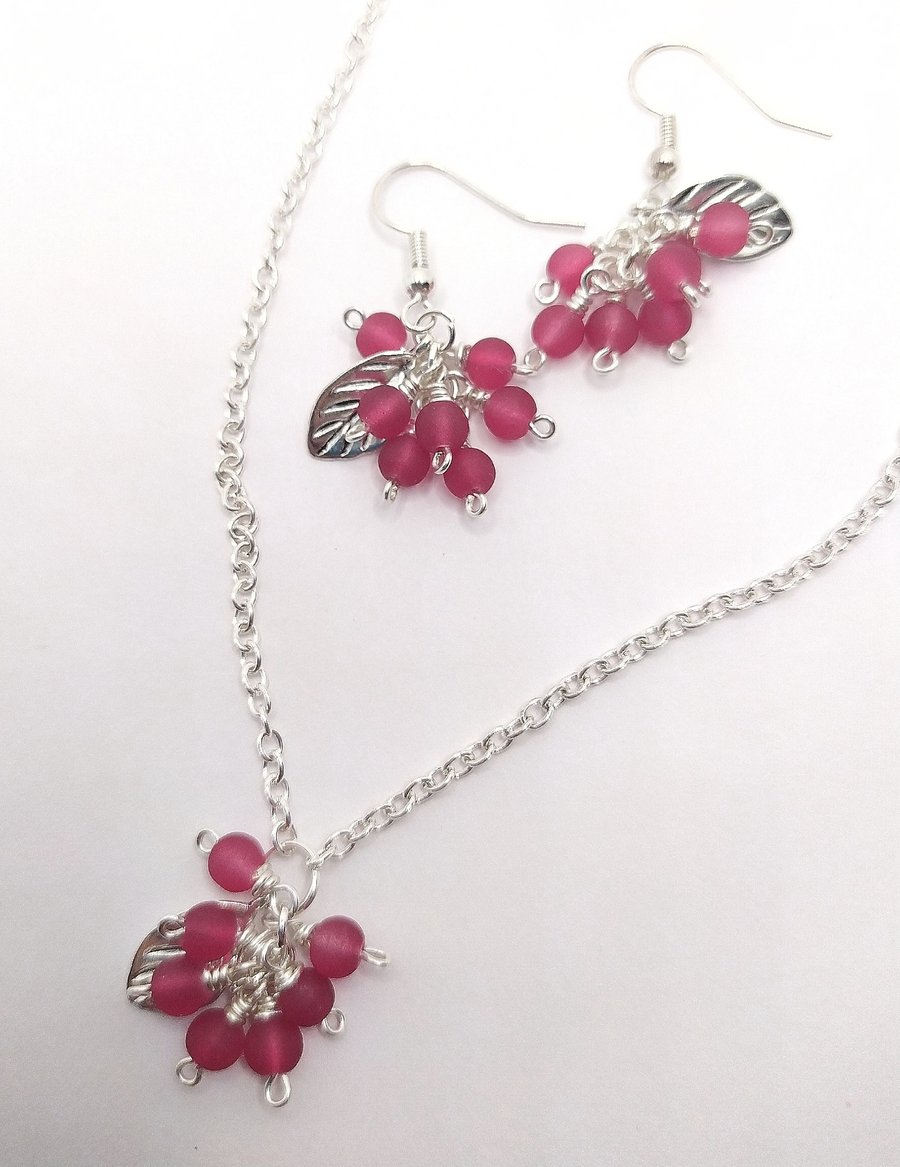 Berry Cluster Drop Earrings and Necklace Set