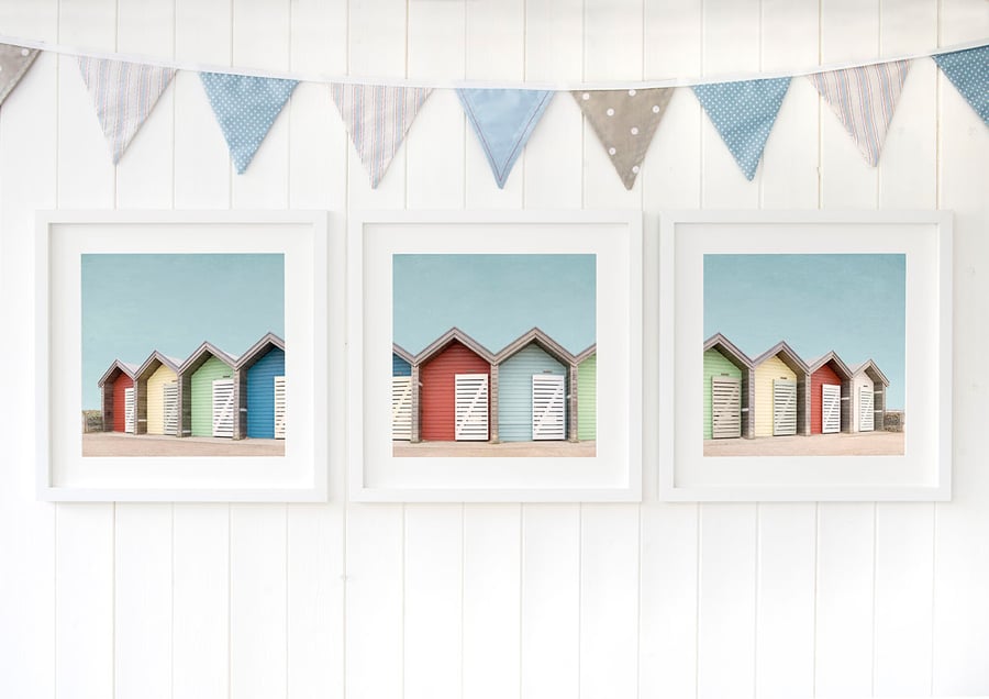 Blyth beach huts, Northumberland seaside wall art, North East photography