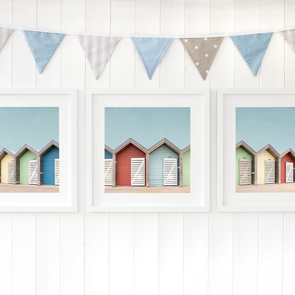 Blyth beach huts, Northumberland seaside wall art, North East photography