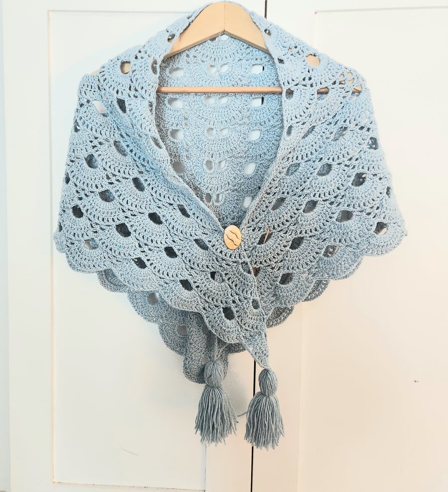 Wool mix Crochet shawl wrap scarf 