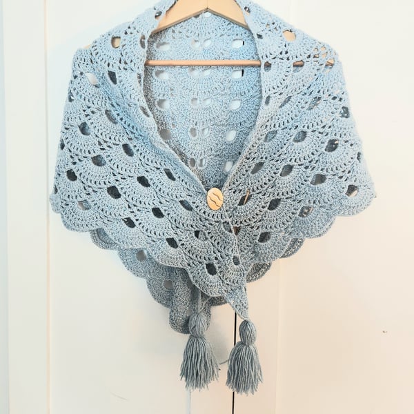 Wool mix Crochet shawl wrap scarf 