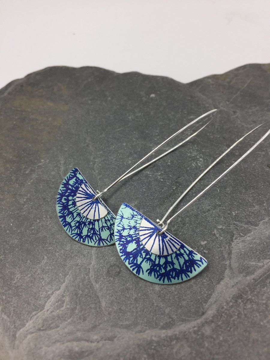 Long drop pale teal dandelion earrings