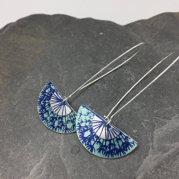 Long drop pale teal dandelion earrings