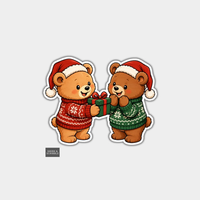 Funny Christmas Sticker Vinyl Xmas Decal For Adults - Cute Teddy Bear Friends