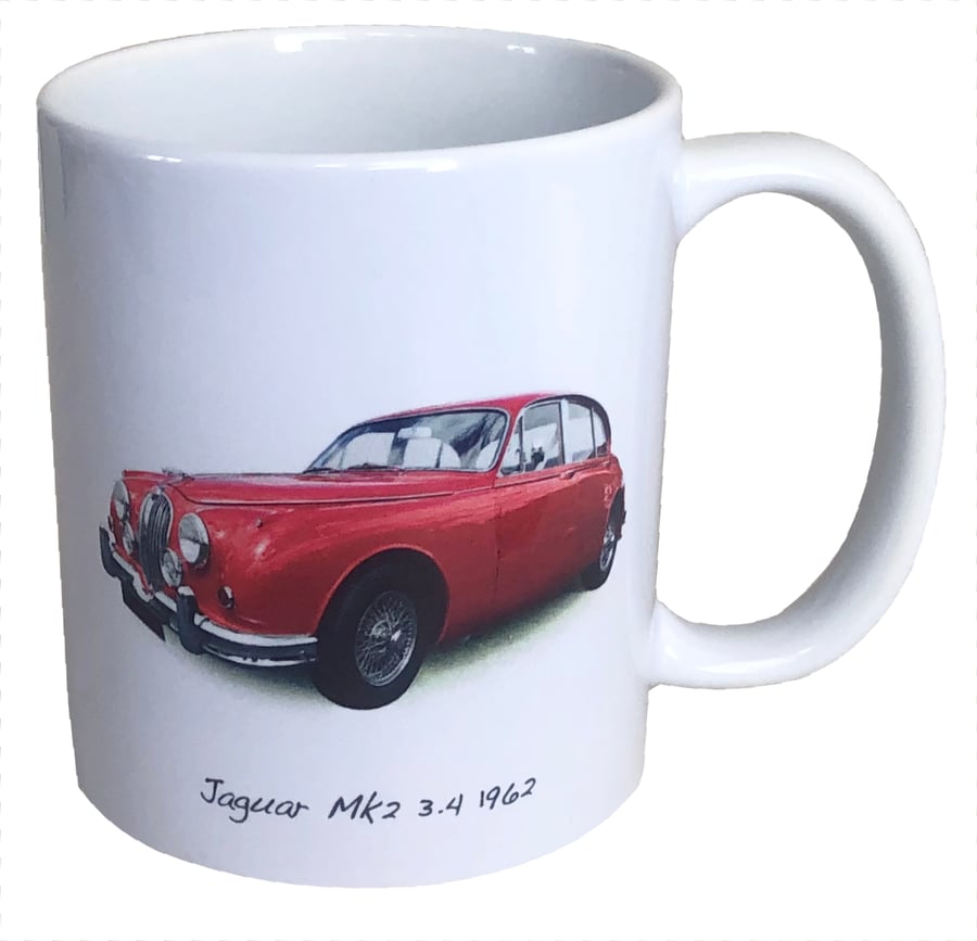 Jaguar Mk2 3.4 1962 (Red) - 11oz Ceramic Mug - Gift for Jag Enthusiast