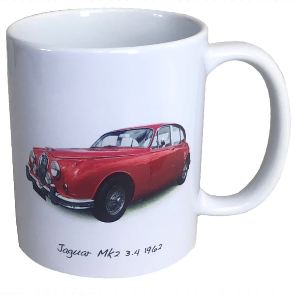 Jaguar Mk2 3.4 1962 (Red) - 11oz Ceramic Mug - Gift for Jag Enthusiast