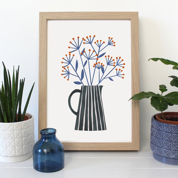 Stripey Flower Jug A4 Art Print