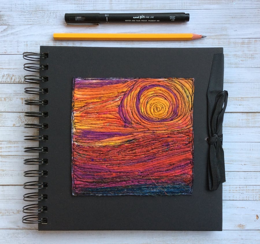 Embroidered sketchbook, scrap book, journal or kraft book. 